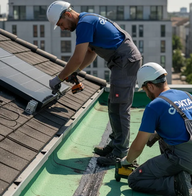 Mitarbeiter arbeiten an Dächern von Kunden