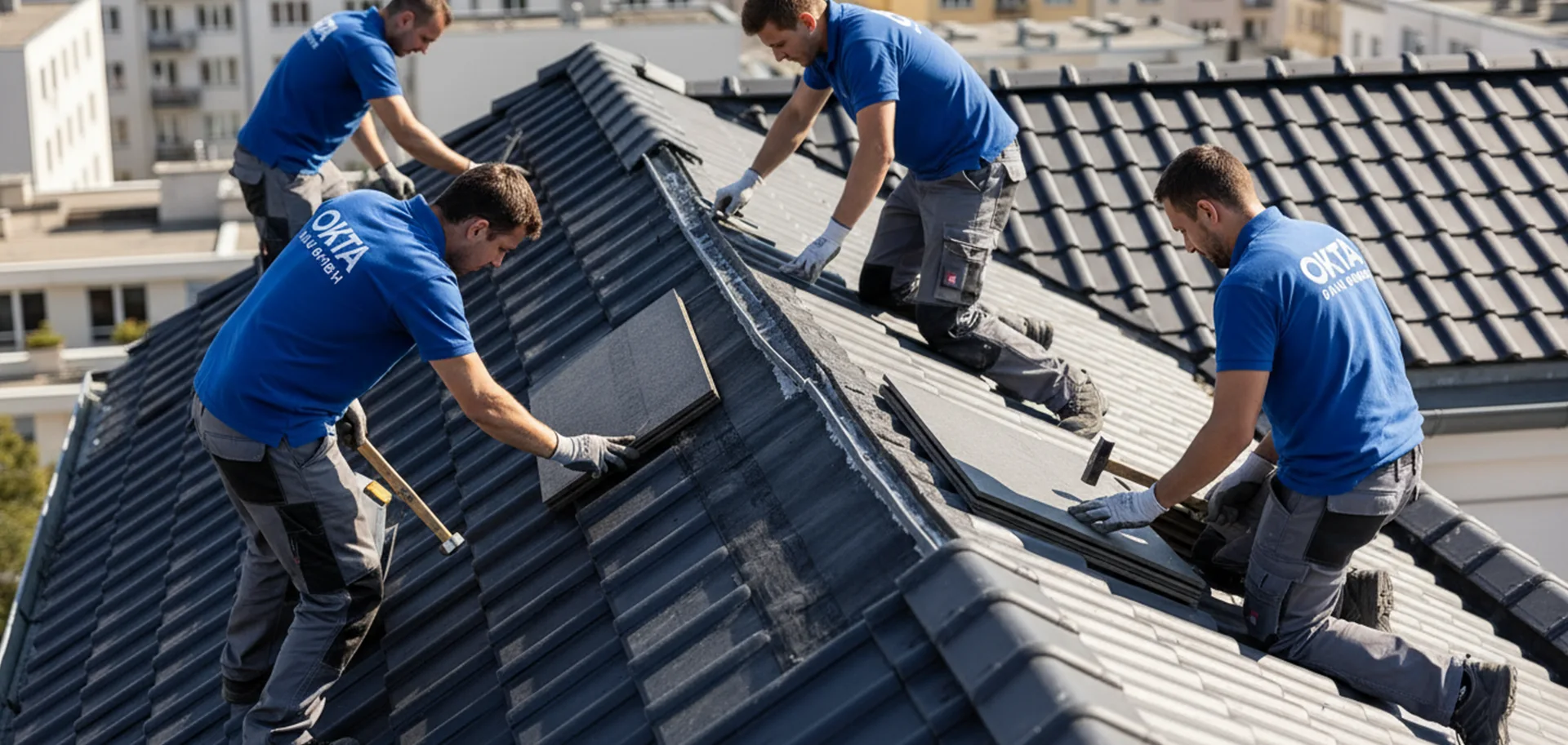 Mitarbeiter arbeiten an Dächern